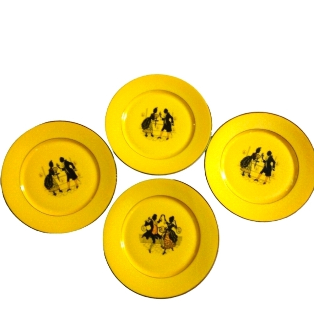 Vintage Porcelain Czechoslovakian Union T Yellow/ Black Colonial Deco Plates 4